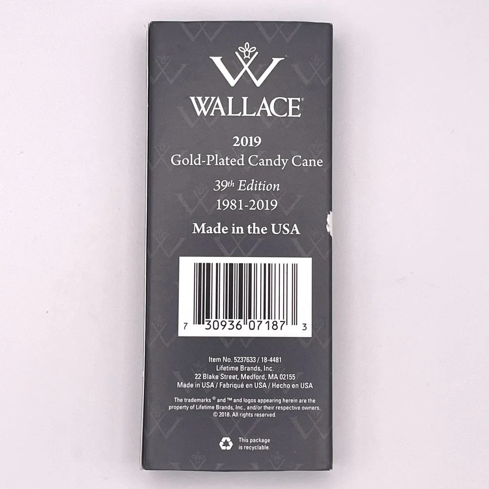 Wallace 2019 Gold-Plated Candy Cane Ornament 39th Edition Santa Claus‎ Christmas